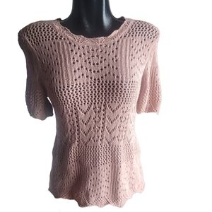 Guilty Open Knit Pink Short Sleeve Sweater Size L